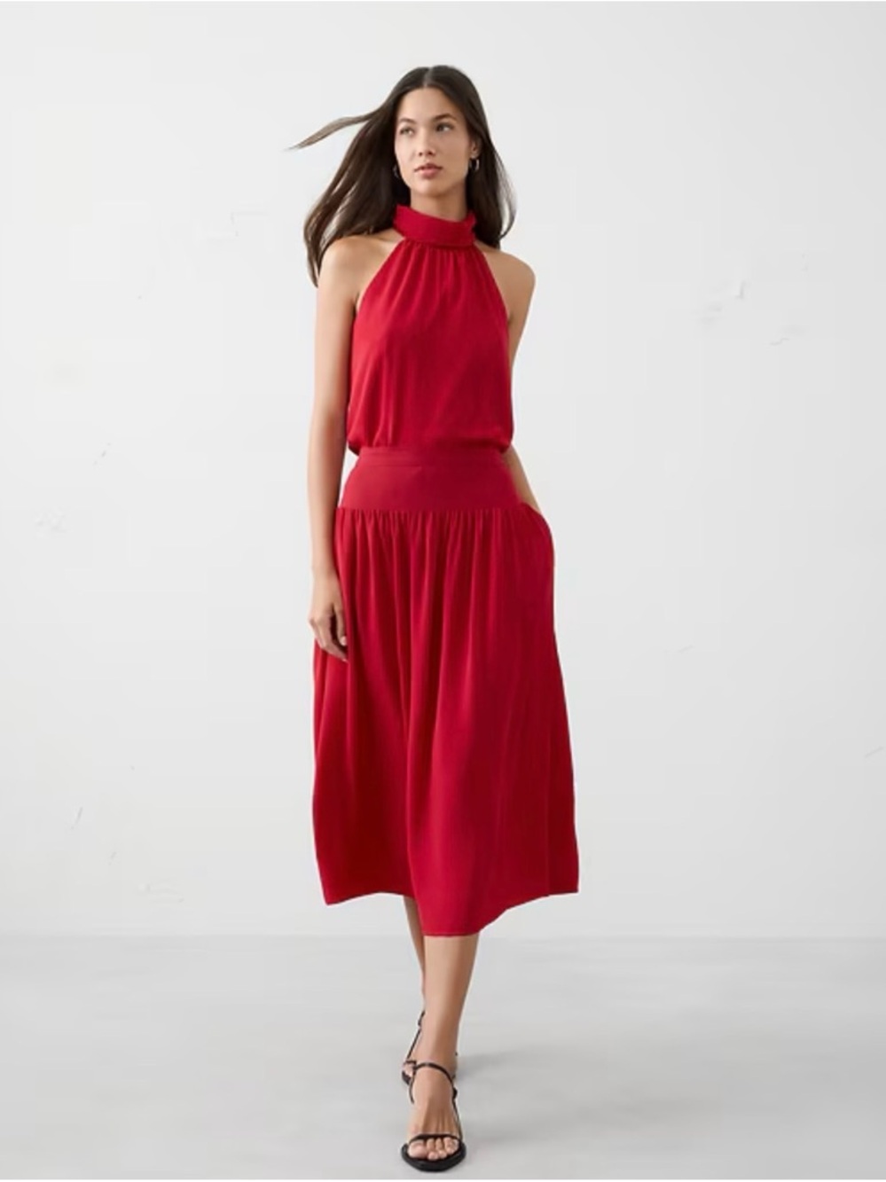 NWT DROPPED-WAIST MIDI SKIRT in 
Red Shakra size 18